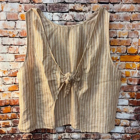 Madewell Refined Linen Top with Open back in rust and white stripe Size 12 - Picture 3 of 15